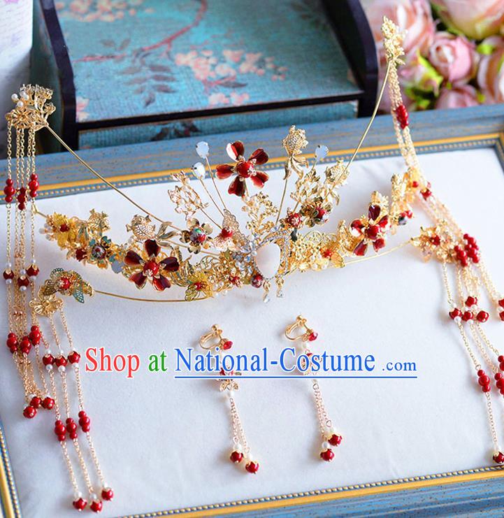 Chinese Handmade Classical Hair Accessories Xiuhe Suit Tassel Phoenix Coronet Hairpins Complete Set for Women