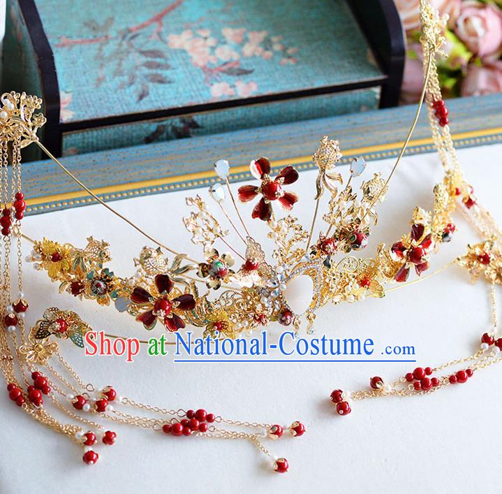 Chinese Hair Jewelry Accessories Xiuhe Suit Hairpins Headwear Headdress Hair Crown for Women