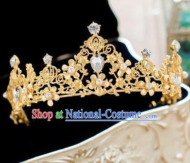 Handmade Classical Hair Accessories Baroque Bride Pearls Golden Royal Crown Headwear for Women