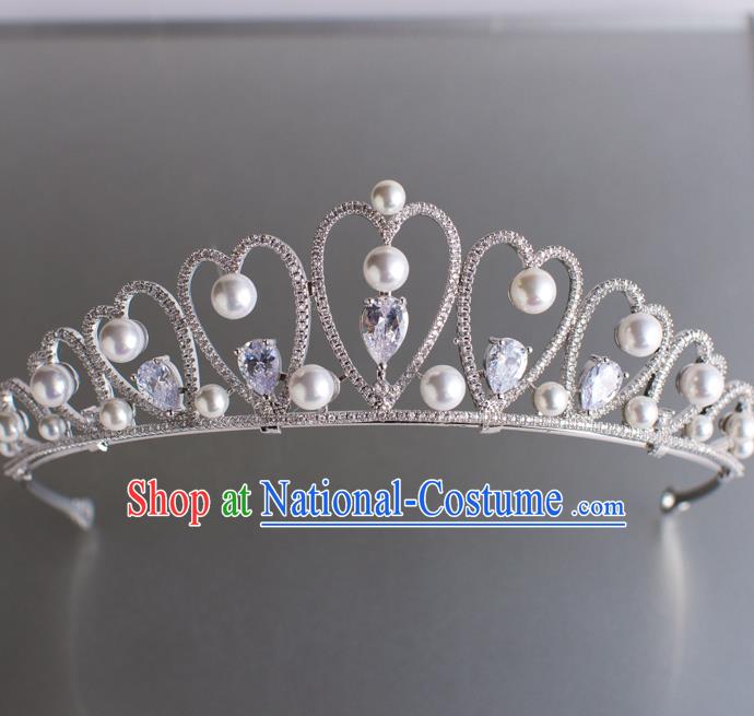 Handmade Classical Hair Accessories Baroque Bride Pearls Royal Crown Crystal Hair Coronet Headwear for Women