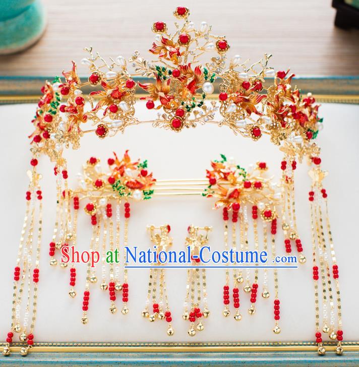 Chinese Handmade Classical Hair Accessories Wedding Bride Phoenix Coronet Hairpins Complete Set