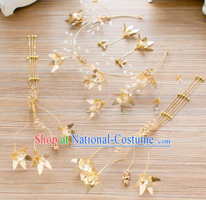 Handmade Classical Wedding Hair Accessories Bride Golden Hair Clasp Headwear Complete Set for Women