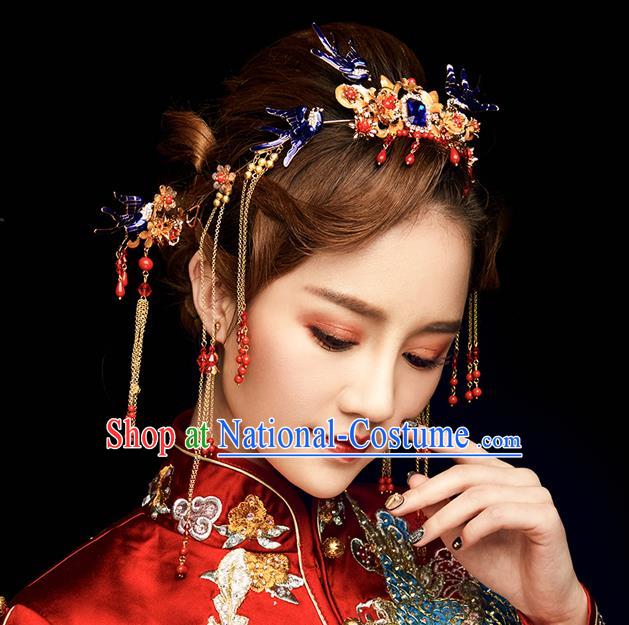 Chinese Handmade Classical Hair Accessories Wedding Phoenix Coronet Hairpins Complete Set