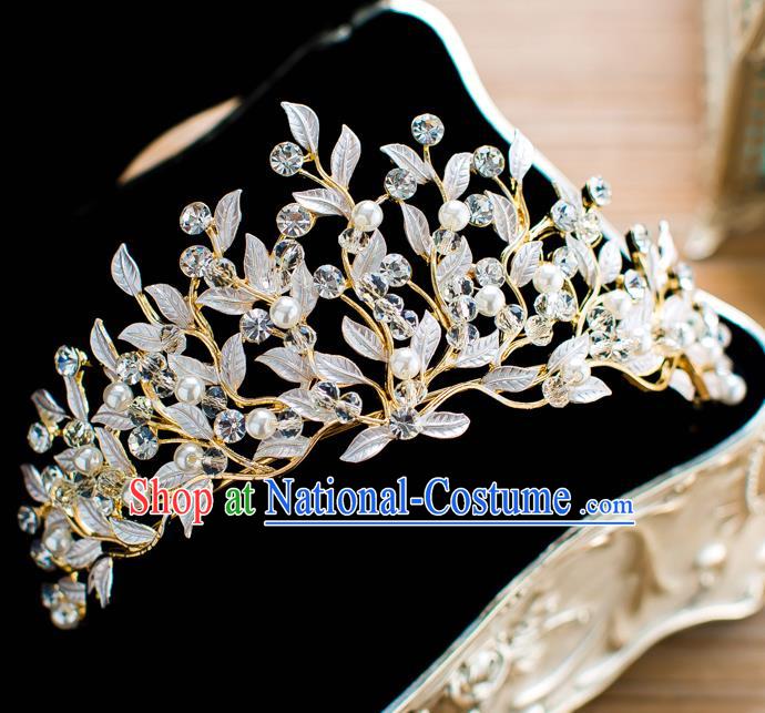 Handmade Classical Hair Accessories Baroque Bride Crystal Leaf Royal Crown Headwear for Women