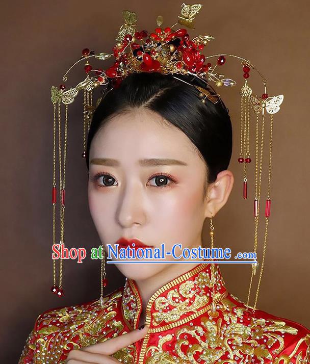 Chinese Handmade Classical Hair Accessories Wedding Butterfly Phoenix Coronet Hairpins Complete Set