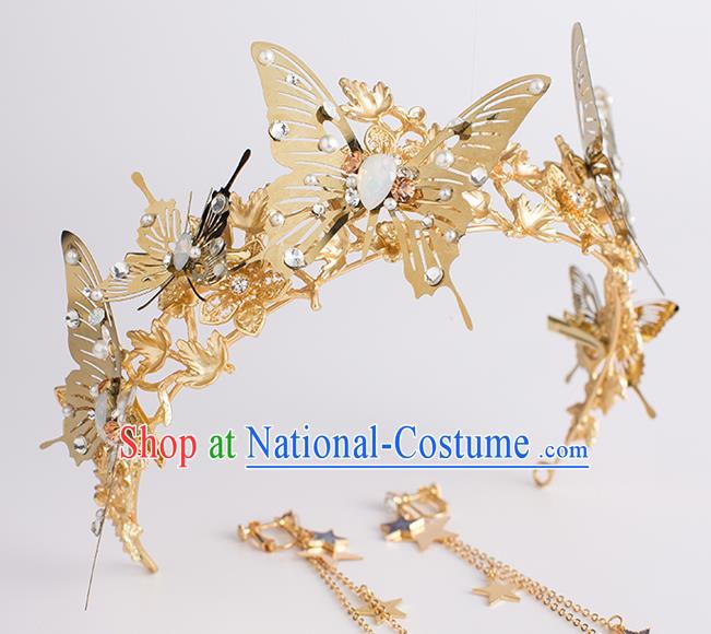 Handmade Classical Hair Accessories Baroque Bride Golden Butterfly Royal Crown Headwear for Women