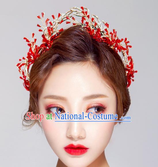 Handmade Classical Hair Accessories Baroque Bride Red Royal Crown Headwear for Women