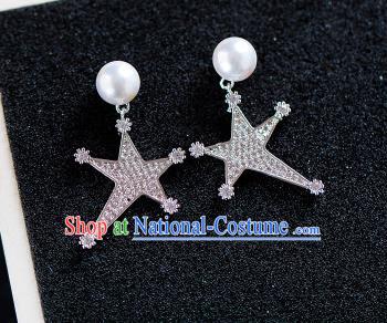 Handmade Classical Wedding Accessories Baroque Crystal Star Pearls Earrings for Women