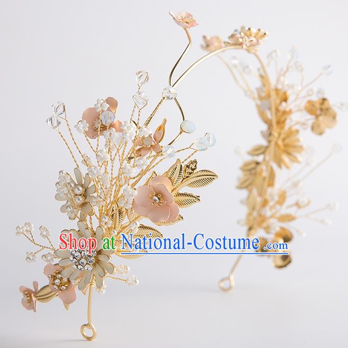 Handmade Classical Wedding Hair Accessories Bride Golden Hair Clasp Headwear for Women