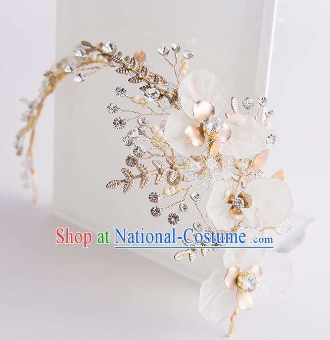 Handmade Classical Wedding Hair Accessories Bride Flowers Golden Hair Clasp Headwear for Women