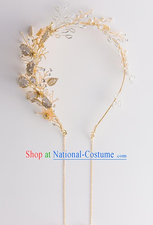 Handmade Classical Wedding Hair Accessories Bride Butterfly Tassel Golden Hair Clasp Headwear for Women