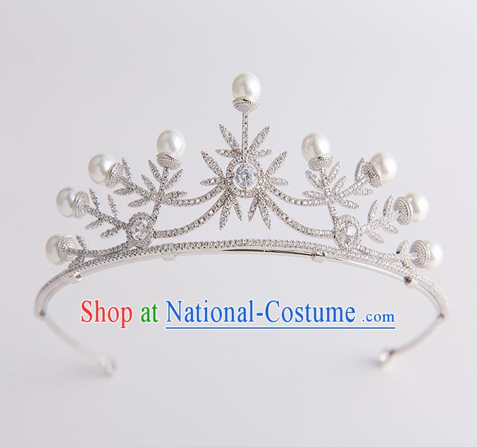 Handmade Classical Hair Accessories Baroque Bride Pearls Crystal Royal Crown Headwear for Women