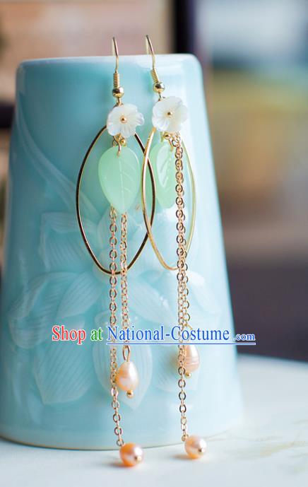 China Handmade Classical Wedding Accessories Hanfu Pearls Tassel Earrings for Women