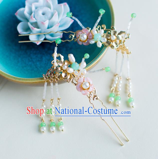 Chinese Handmade Classical Hair Accessories Wedding Hairpins Pearls Tassel Step Shake Headwear