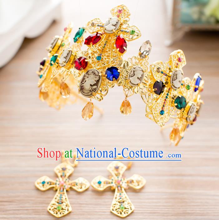 Handmade Classical Hair Accessories Baroque Bride Colorful Crystal Royal Crown Headwear for Women