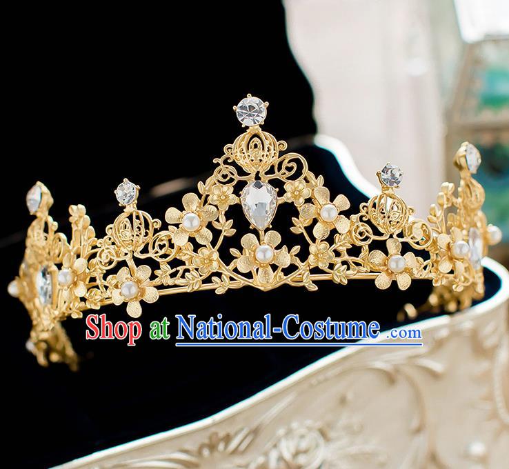 Handmade Classical Hair Accessories Baroque Bride Golden Crystal Royal Crown Headwear for Women