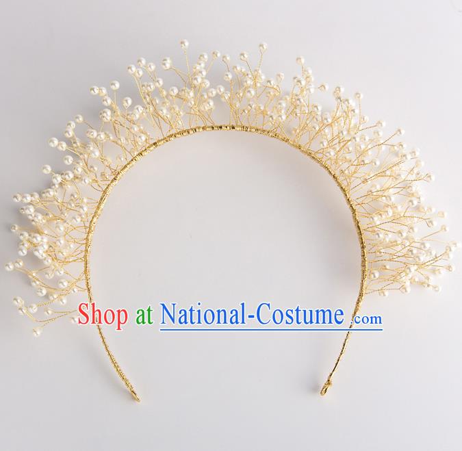 Handmade Classical Wedding Hair Accessories Bride Golden Pearls Hair Clasp Headwear for Women