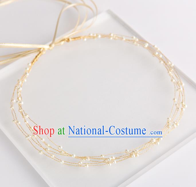 Handmade Classical Wedding Hair Accessories Bride Golden Pearls Headband Hair Clasp Headwear for Women