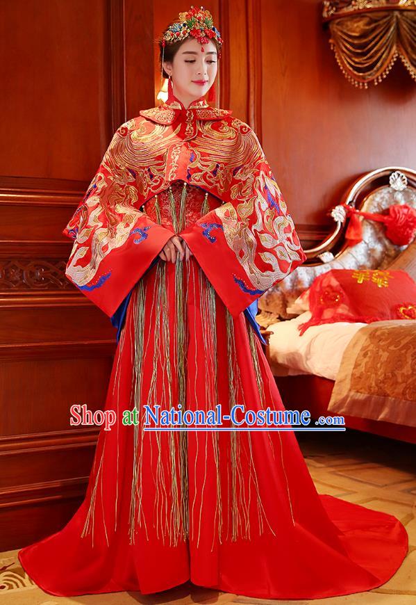 Traditional Ancient Chinese Wedding Costume, China Style Xiuhe Suits Bride Toast Red Embroidered Clothing for Women