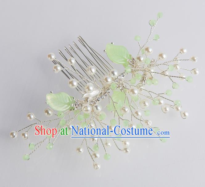 Handmade Classical Wedding Hair Accessories Bride Green Leaf Pearls Hair Combs for Women