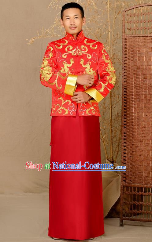 Ancient Chinese Wedding Costume Ancient Groom Toast Clothing Mandarin Jacket for Men