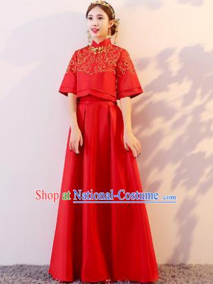 Traditional Chinese Wedding Costume Xiuhe Suit Ancient Bride Embroidered Red Dress for Women