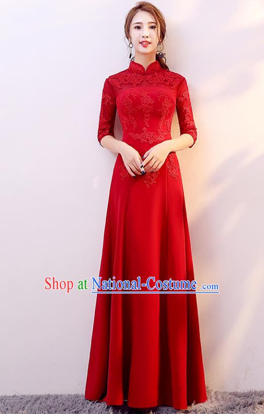 Top Grade Modern Dance Costume Chorus Group Clothing Bride Toast Red Cheongsam Dress for Women