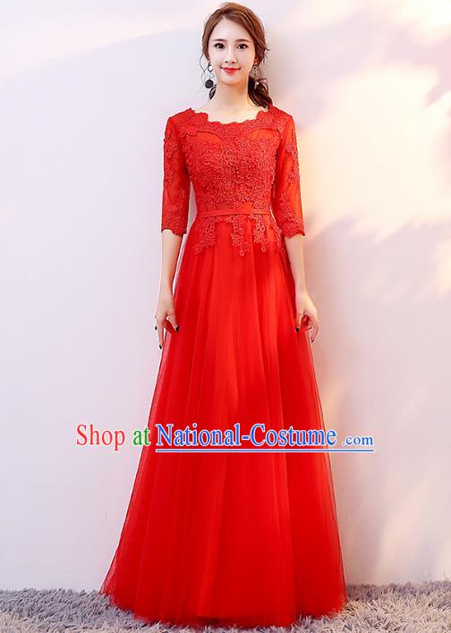 Top Grade Modern Dance Chorus Compere Costume Bride Toast Red Dress for Women