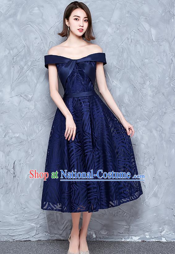 Top Grade Modern Dance Chorus Costume Compere Royalblue Bubble Dress for Women