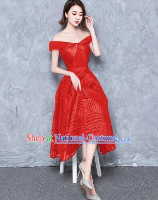 Top Grade Modern Dance Chorus Costume Red Full Dress Compere Bubble Dress for Women