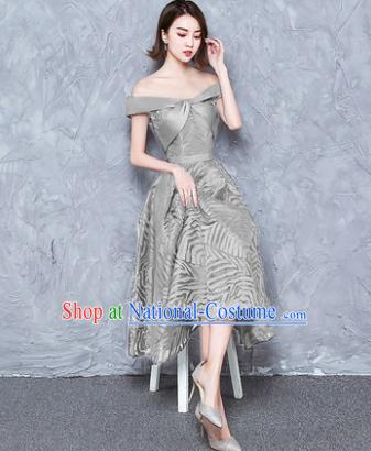 Top Grade Modern Dance Chorus Costume Grey Full Dress Compere Bubble Dress for Women