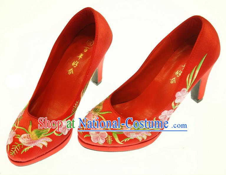 Asian Chinese Wedding Shoes Embroidered High Heels Shoes Hanfu Shoes for Women