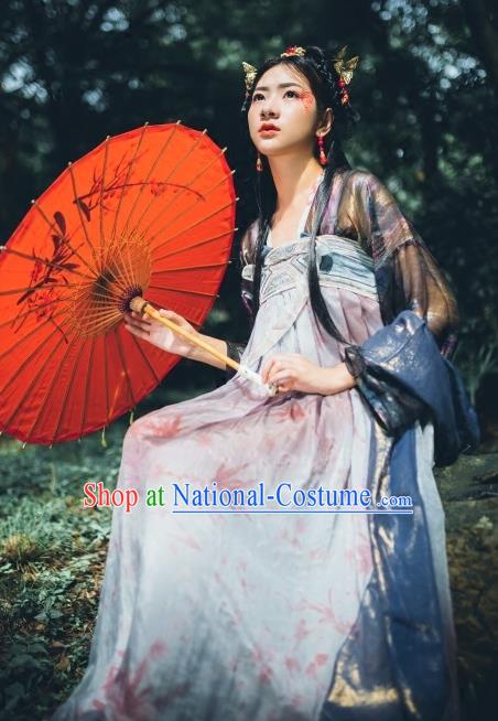 China Ancient Tang Dynasty Palace Lady Embroidered Costume, Traditional Chinese Princess Dress Clothing for Women