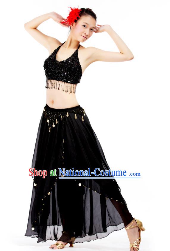 Indian Bollywood Belly Dance Black Tassel Dress Clothing Asian India Oriental Dance Costume for Women