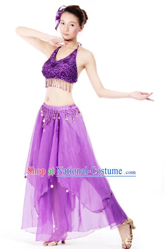 Indian Bollywood Belly Dance Purple Tassel Dress Clothing Asian India Oriental Dance Costume for Women