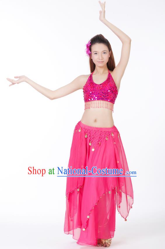 Indian Bollywood Belly Dance Rosy Tassel Dress Clothing Asian India Oriental Dance Costume for Women