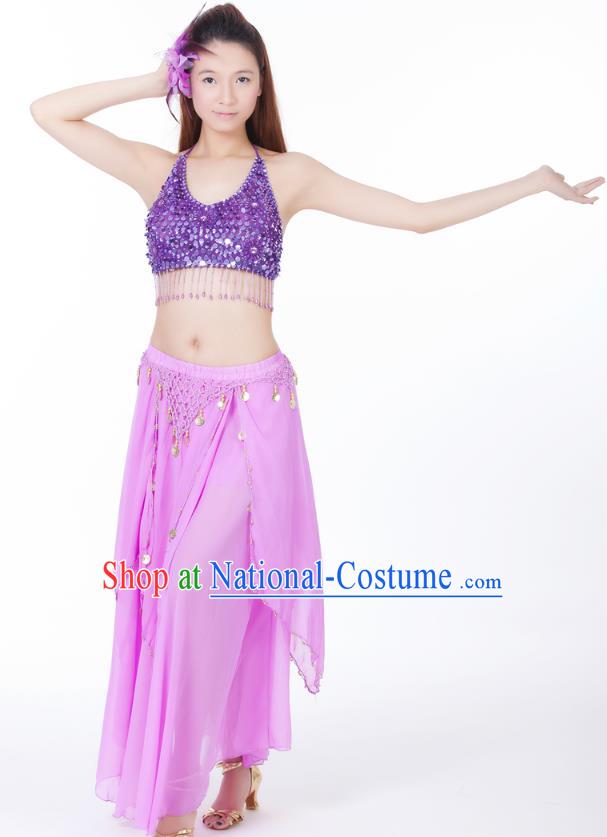 Indian Bollywood Belly Dance Lilac Tassel Dress Clothing Asian India Oriental Dance Costume for Women