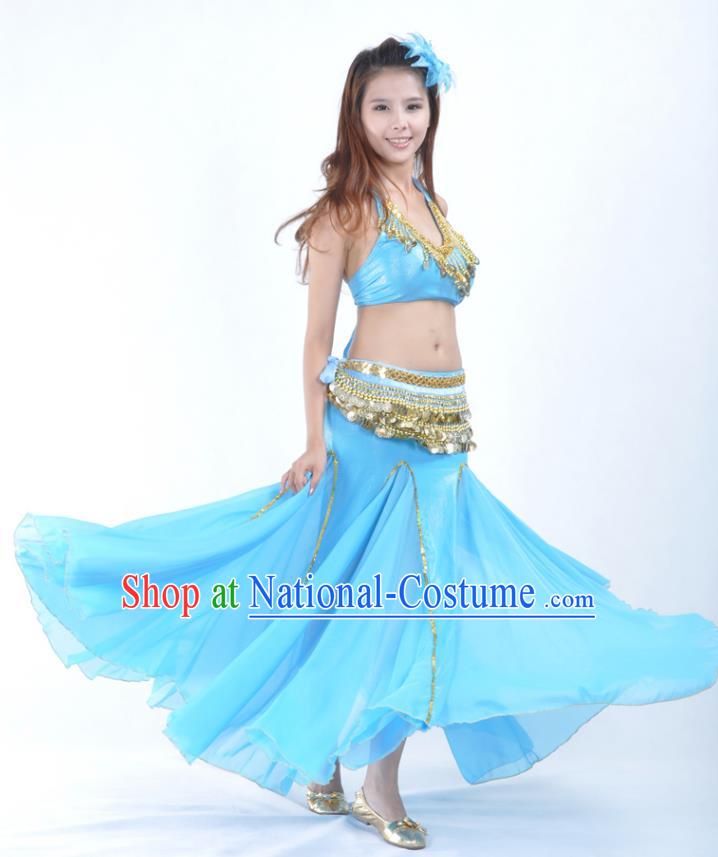 Traditional Indian Bollywood Belly Dance Blue Dress Asian India Oriental Dance Costume for Women