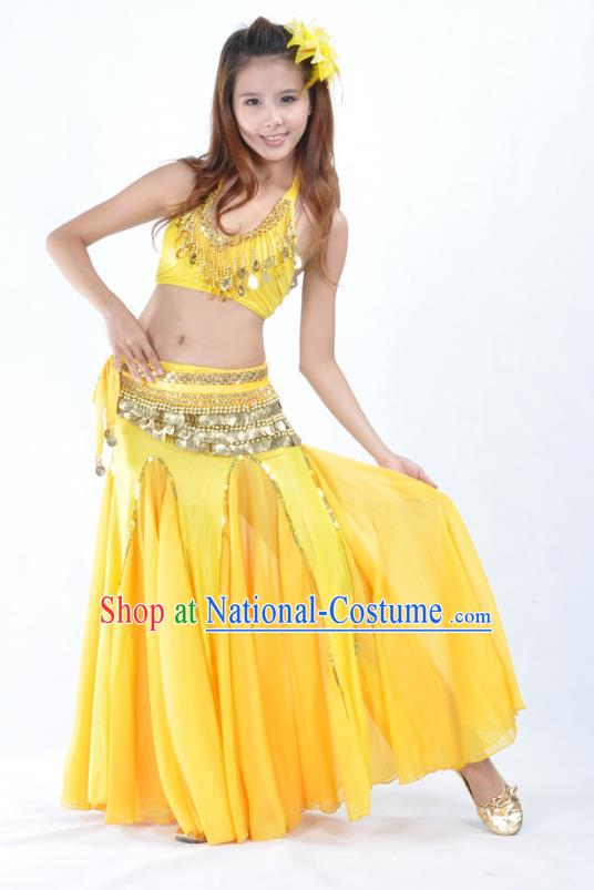 Traditional Indian Bollywood Belly Dance Yellow Dress Asian India Oriental Dance Costume for Women