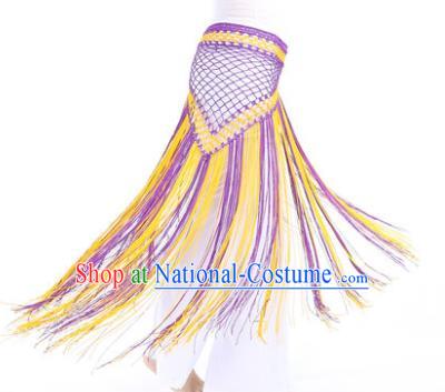 Indian Belly Dance Purple and Yellow Tassel Waist Scarf Waistband India Raks Sharki Belts for Women