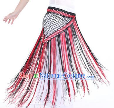 Indian Belly Dance Black and Red Tassel Waist Scarf Waistband India Raks Sharki Belts for Women