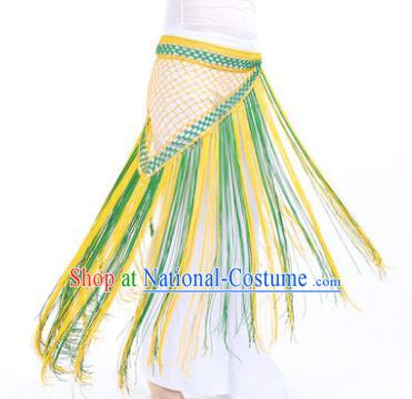 Indian Belly Dance Yellow and Green Tassel Waist Scarf Waistband India Raks Sharki Belts for Women