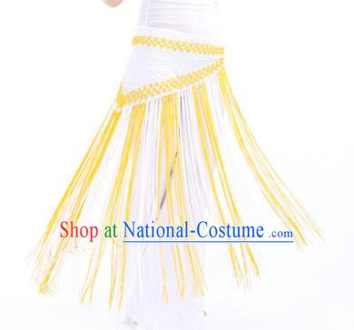 Indian Belly Dance White and Yellow Tassel Waist Scarf Waistband India Raks Sharki Belts for Women