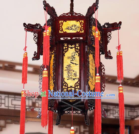 Chinese Classical Handmade Wood Palace Lanterns Traditional Hanging Lantern Ancient Painted Ceiling Lamp