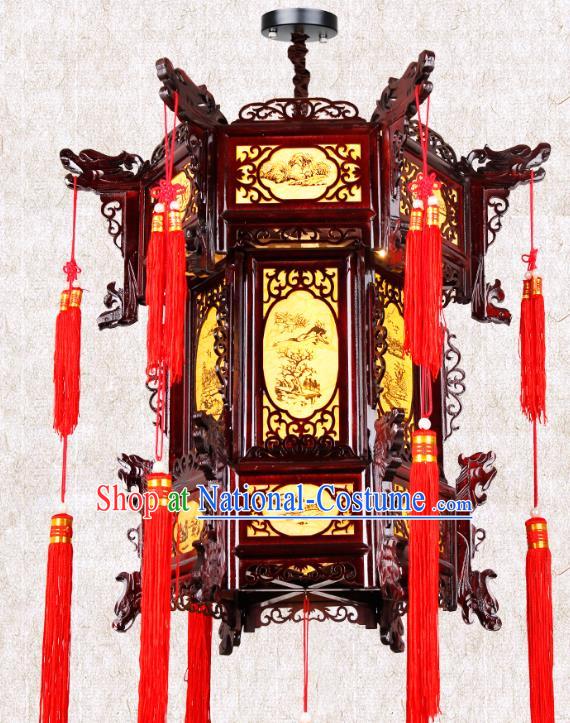 Chinese Classical Handmade Wood Palace Lanterns Traditional Hanging Lantern Ancient Painted Pineburst Ceiling Lamp