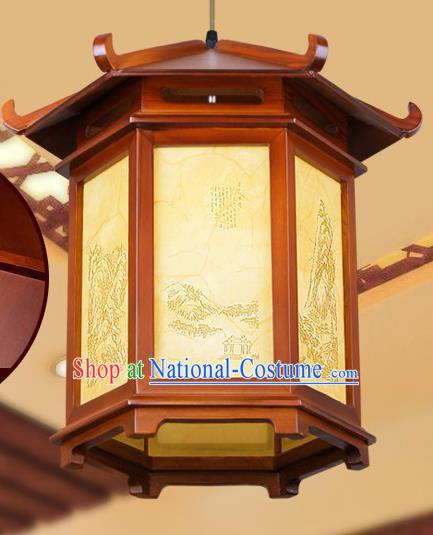 Chinese Classical Handmade Wood Palace Lanterns Hanging Lantern Ancient Painted Ceiling Lamp