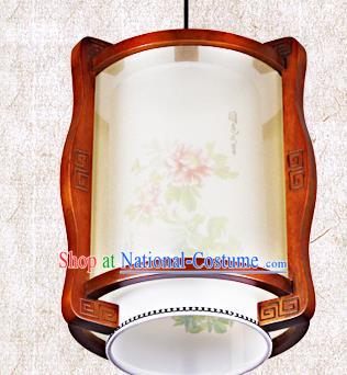 Traditional Chinese Painted Peony Palace Lanterns Handmade Wood Hanging Lantern Ancient Ceiling Lamp