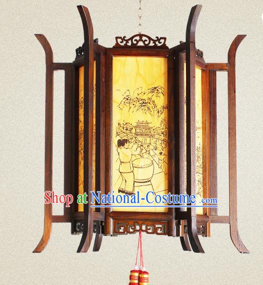 Traditional Chinese Painted Wood Palace Lanterns Handmade Hanging Lantern Ancient Ceiling Lamp