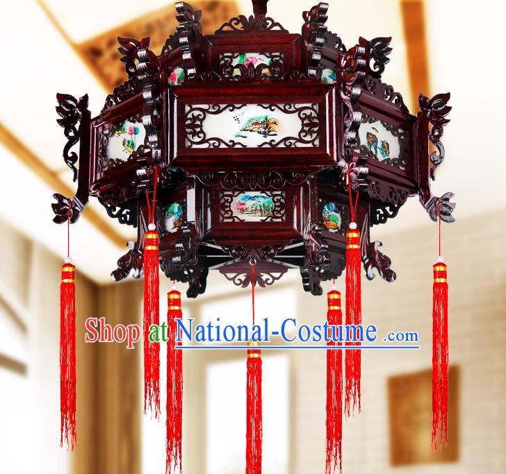 Traditional Chinese Painted Wood Palace Lanterns Handmade Lotus Hanging Lantern Ancient Ceiling Lamp