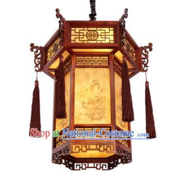 Traditional Chinese New Year Palace Lanterns Wood Hanging Lantern Ancient Ceiling Lamp